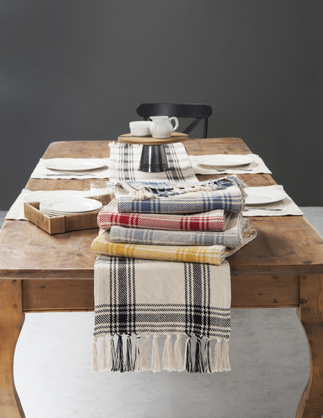 Ochre & Natural Plaid Woven Table Runner