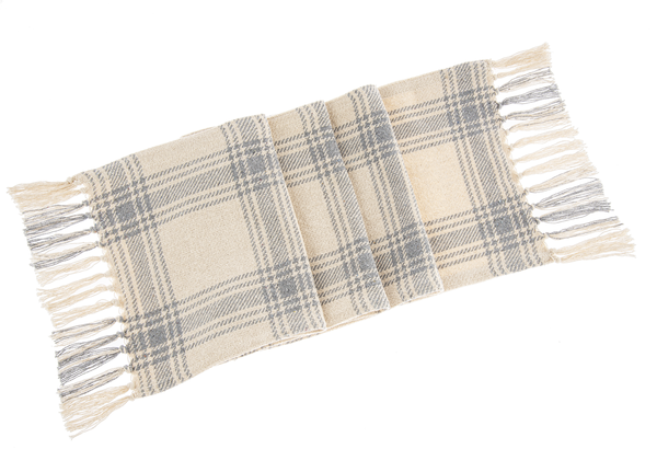 Grey & Natural Plaid Woven Table Runner