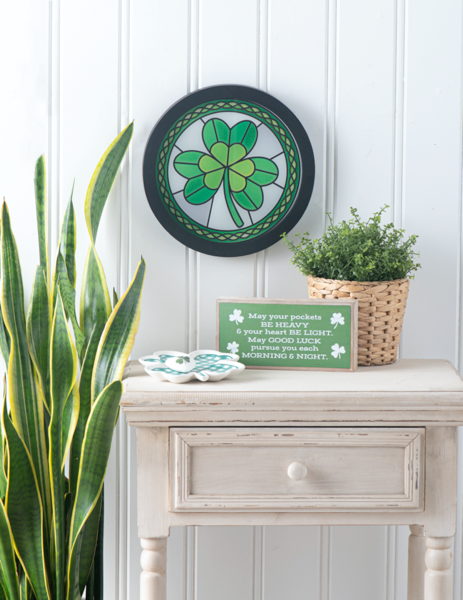 Irish Blessing & Shamrock Faux Stained-Glass Wall Decor