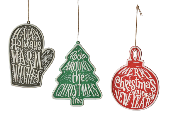 Embossed Holiday Icon with Text Ornament