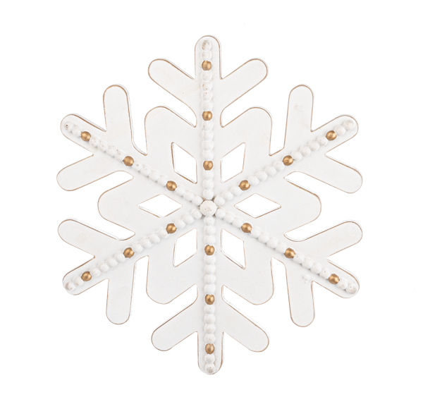 White & Gold Beaded Accent Snowflake Wall Decor