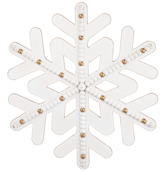 White & Gold Beaded Accent Snowflake Wall Decor