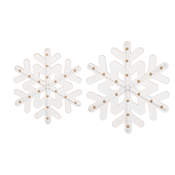 White & Gold Beaded Accent Snowflake Wall Decor