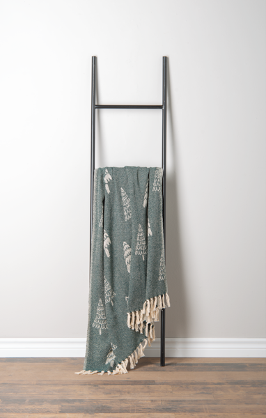 Green & Natural Tree Pattern Woven Throw