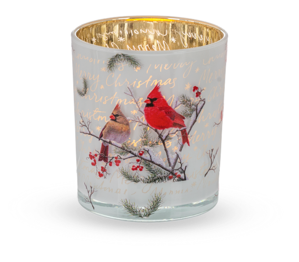 Holiday Cardinal Glass Tealight Holder