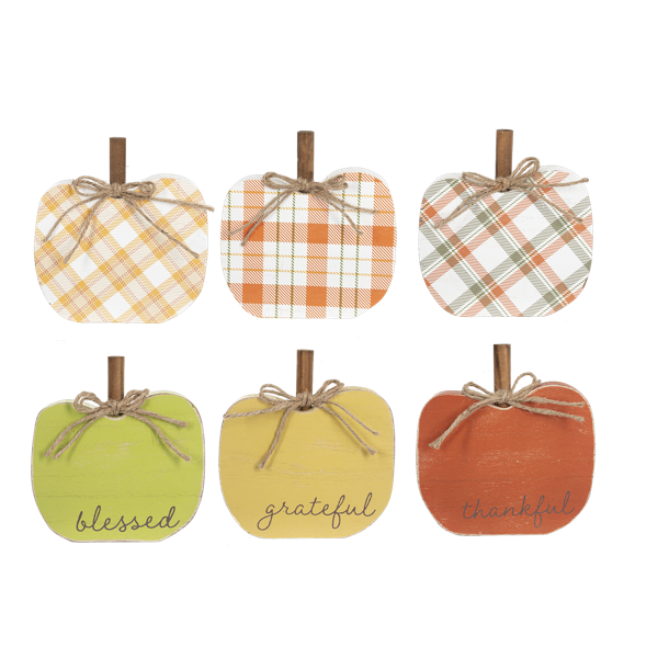 Carved Pumpkin Figurines - Thankful, Grateful, & Blessed