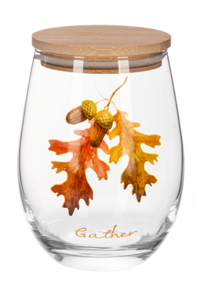 Harvest Stemless Wine Glasses w/Wood Lid
