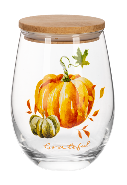 Harvest Stemless Wine Glasses w/Wood Lid