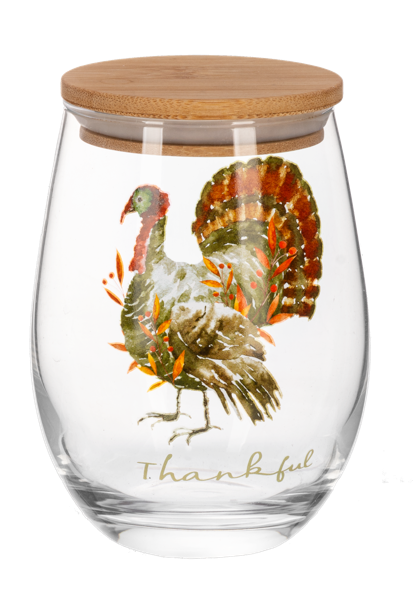 Harvest Stemless Wine Glasses w/Wood Lid