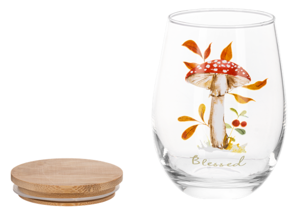 Harvest Stemless Wine Glasses w/Wood Lid