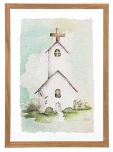 Framed Watercolor Church Wall Decor