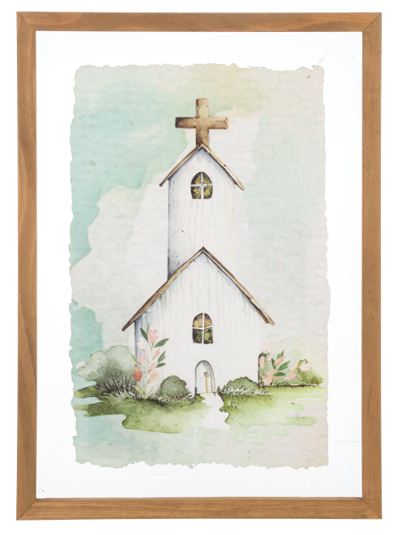 Framed Watercolor Church Wall Decor
