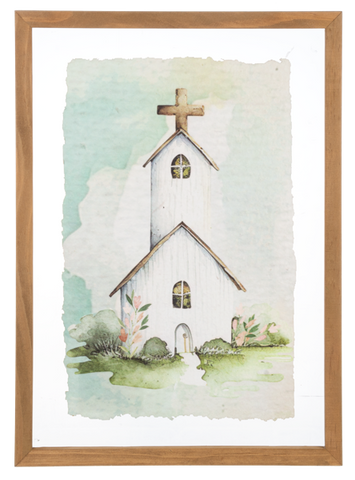 Framed Watercolor Church Wall Decor