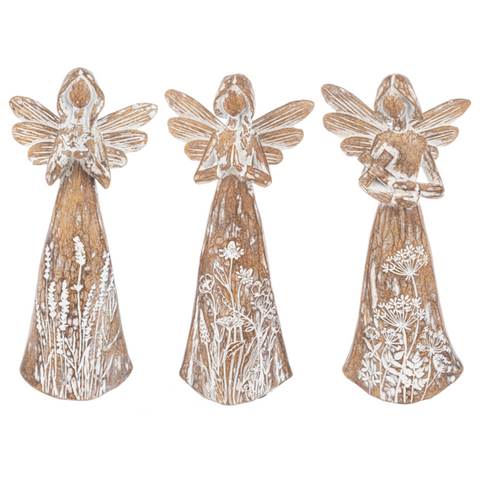 Carved Whitewash Angel Figurines