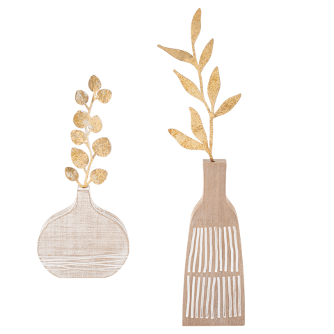 Twig Leaves in Vase Figurine Set