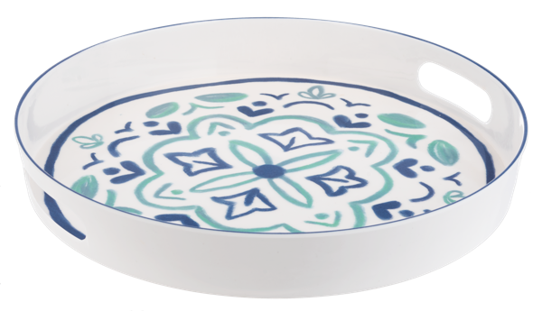 Pattern Garden Round Tray w/Handles