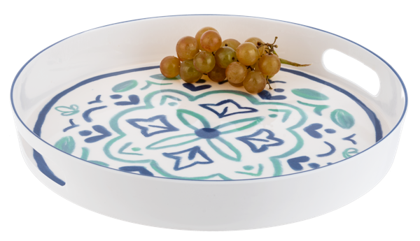Pattern Garden Round Tray w/Handles