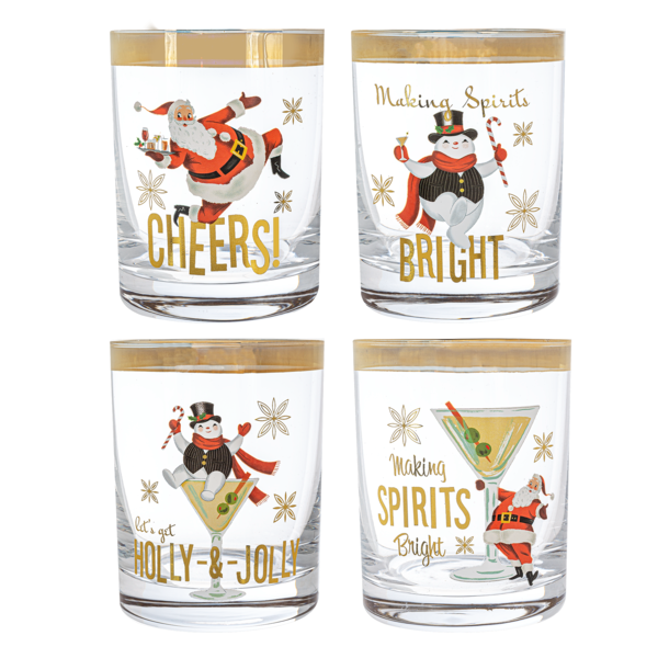 Santa & Snowman Happy Hour Low Ball Glass Set