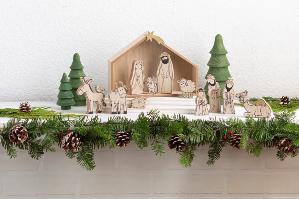 Wood Grain Nativity Set