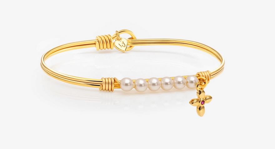 Luca + Danni Pretty Little Pearl Beaded Bangle Bracelet w/ Cross Charm
