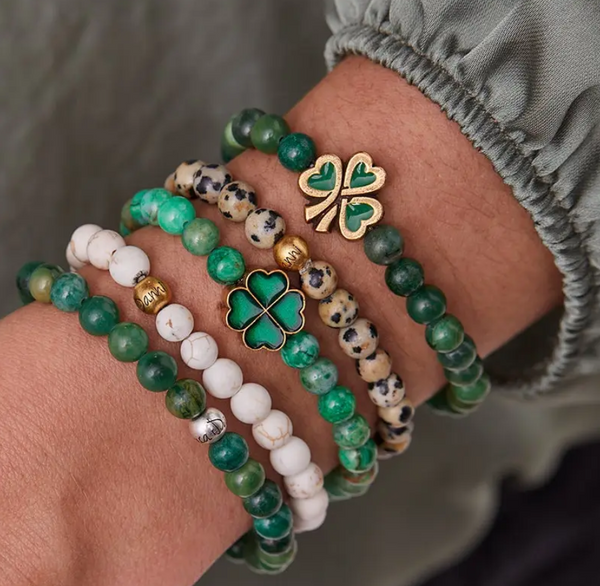 Luca + Danni Shamrock Stretch Bracelet in Aventurine Green Beads