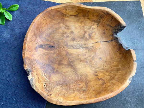 Large Live Edge Salvaged Teak Bowl - Hand Carved Wood Bowl