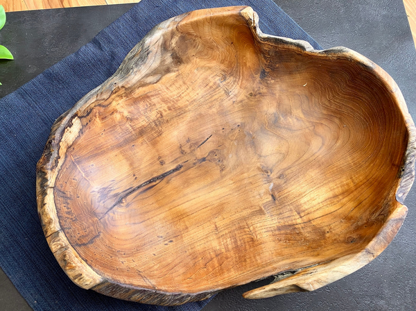 Large Live Edge Salvaged Teak Bowl - Hand Carved Wood Bowl