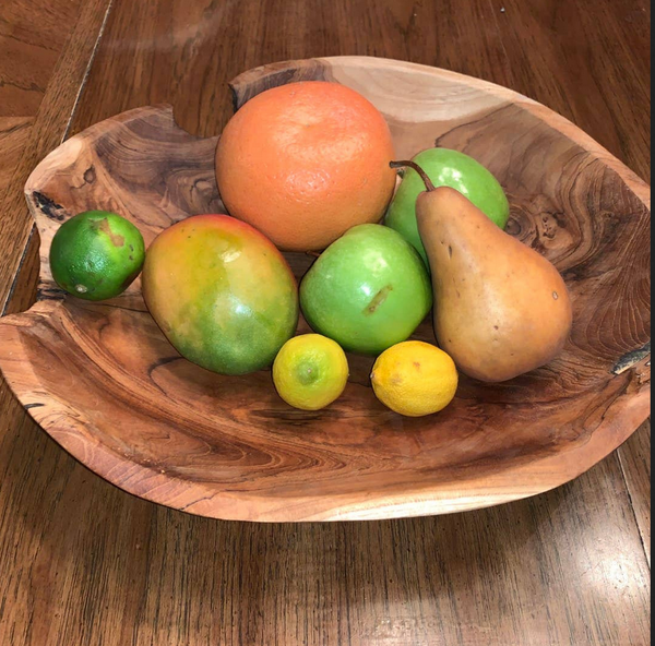 Large Live Edge Salvaged Teak Bowl - Hand Carved Wood Bowl