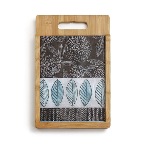 Wood and Glass Cutting Board Set Bue Zinnia