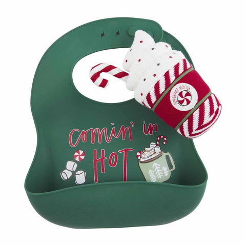 Peppermint Mocha Bib and Rattle Set