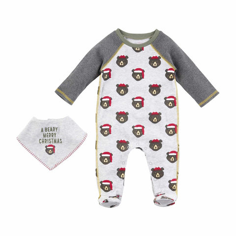 Bear Santa Baby Sleeper and Bib Set