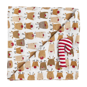 Reindeer Swaddle Blanket and Rattle Set