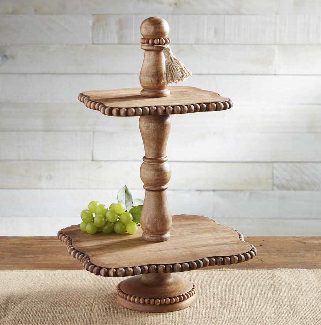 New Wood Beaded Tiered Server