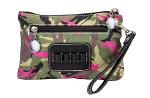 Olive Camouflage Cosmetic Wristlet with Tee Holder