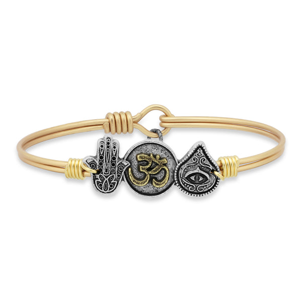 Luca + Danni Trilogy Bangle Bracelet | Hamsa • Ohm • Evil Eye