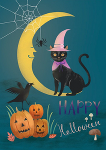Black Cat And Moon Halloween Card