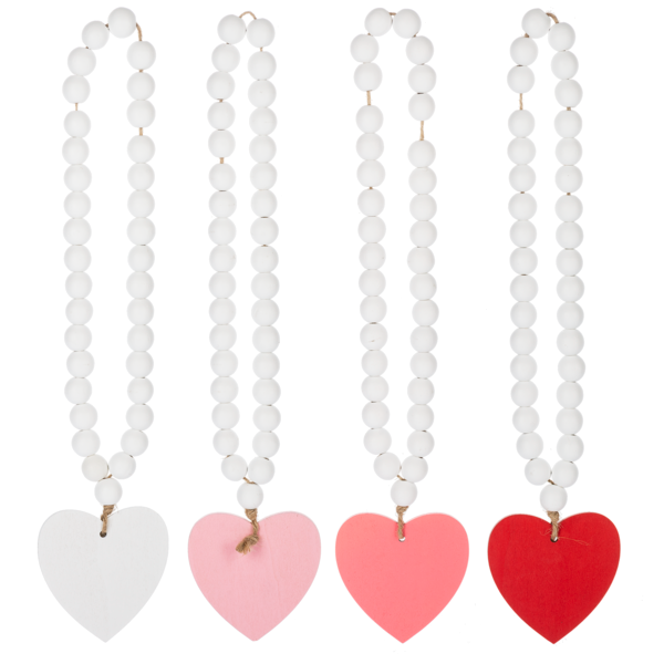Valentines Wood Beaded Loop with Heart Charm