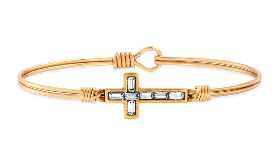 Luca and Danni Baguette Cross Bangle Bracelet in Crystal