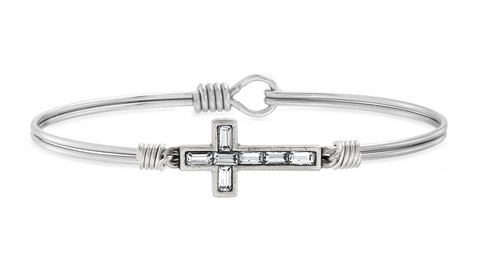 Luca and Danni Baguette Cross Bangle Bracelet in Crystal