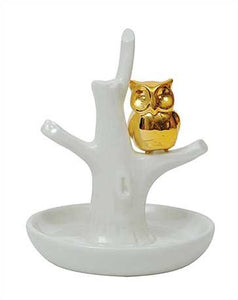 Ceramic Ring Holder w/ Gold Owl