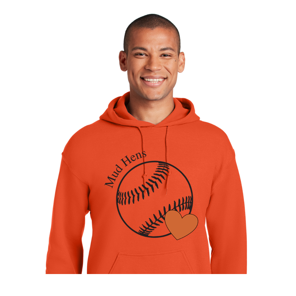 Mudhens Pullover Hoodie - Baseball with Heart Design