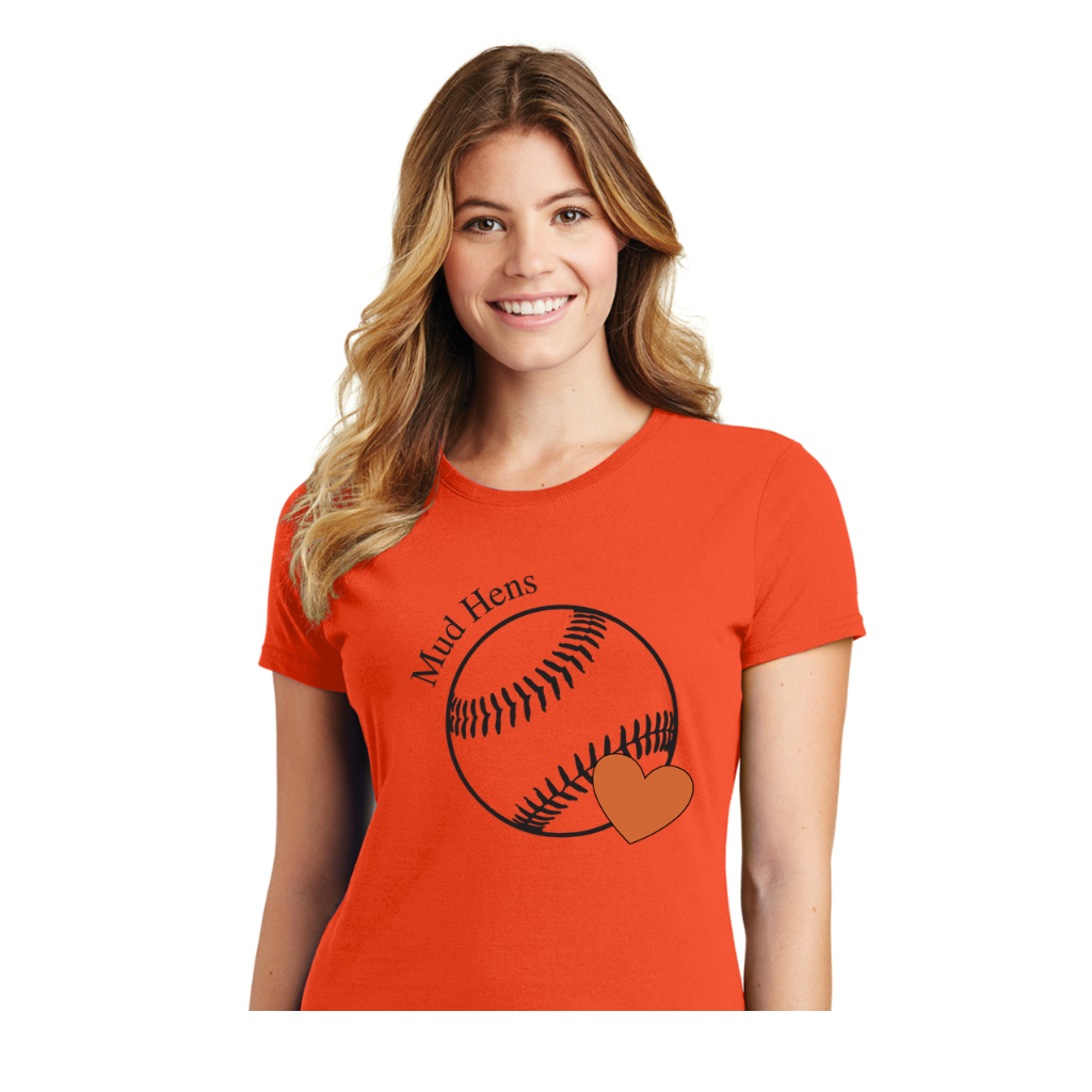 Mudhens Womens Tee - Baseball Heart Design
