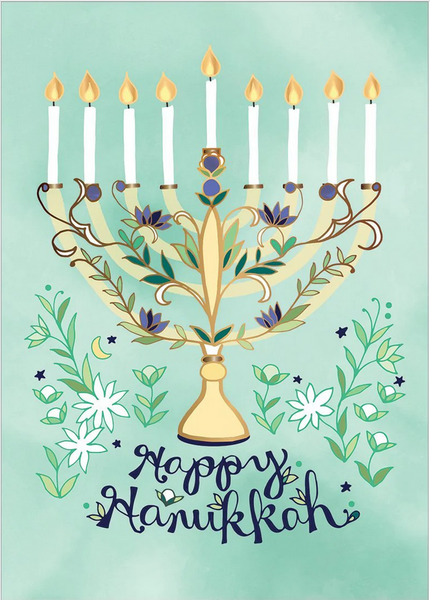 Floral Menorah Hanukkah Card