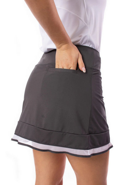 Pull-On Ruffle Stretch Skort 16.5" | Charcoal Top Golf