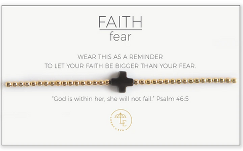 Faith Over Fear Cross Stretch Bracelet-gold/black