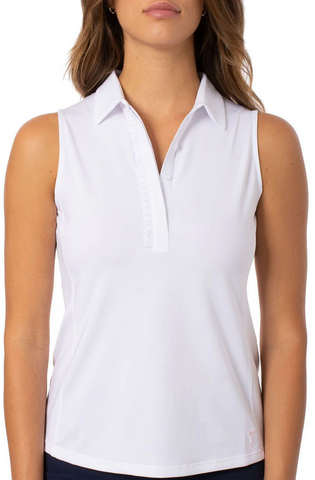 White Sleeveless Ruffle Stretch Polo