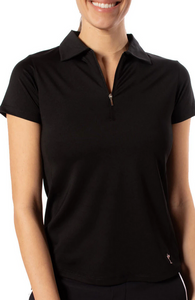 Black Short Sleeve Zip Stretch Polo