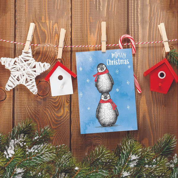 Boho Christmas Penguins Holiday Card