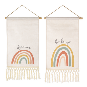 Rainbow Wall Hanging with Fringe Wall Decor