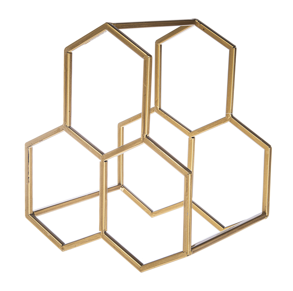 Gold Honeycomb Triple Bottle Wine Holder